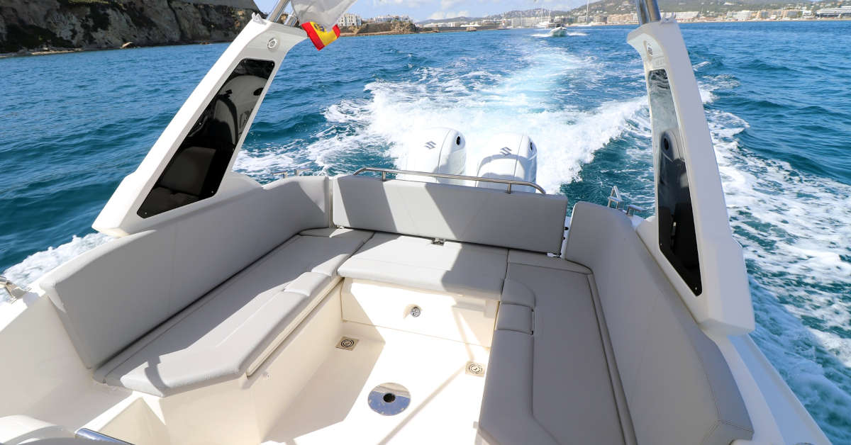 Rear view of a charter boat in Ibiza