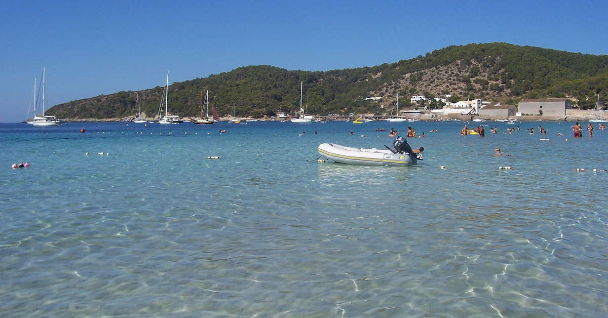 A boat for rent on the beach of Ses Salines in Ibiza